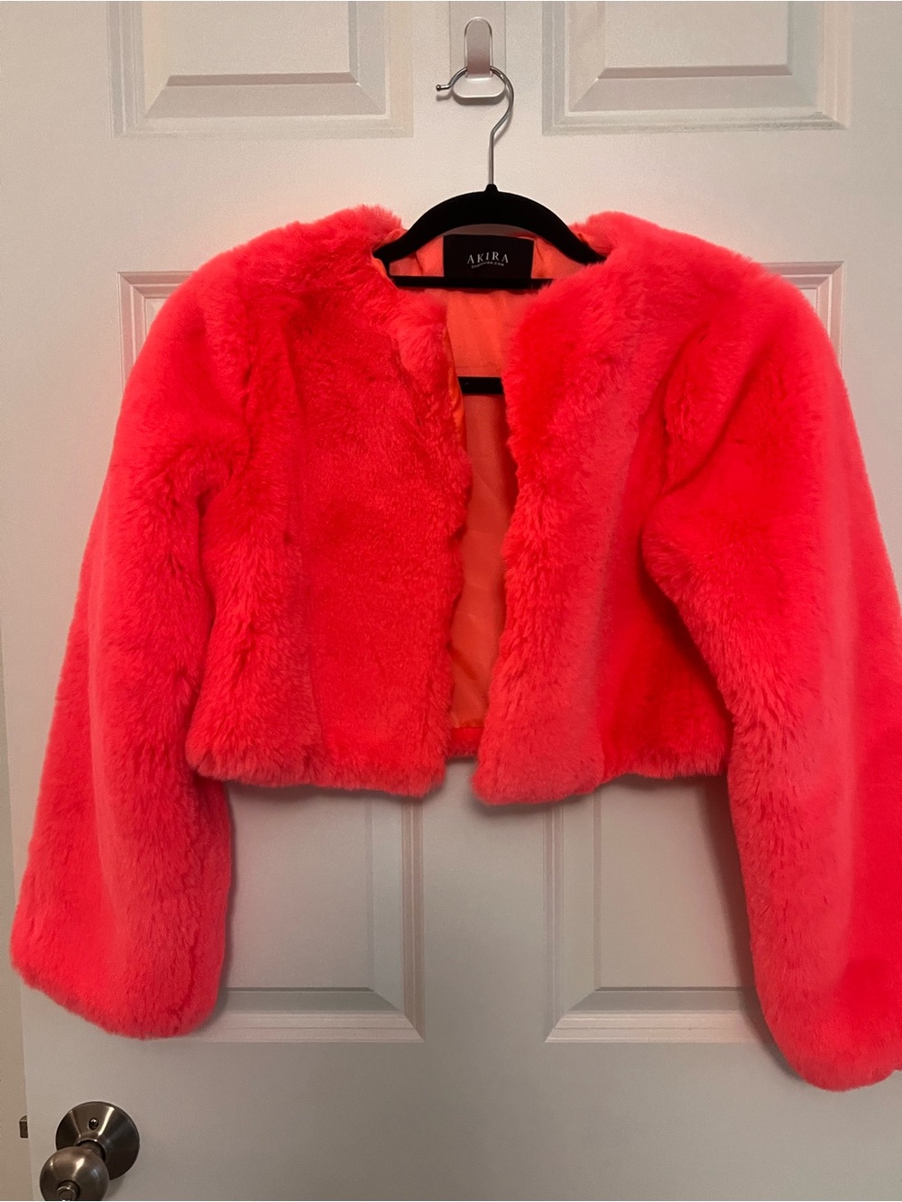 AKIRA Cropped Faux Fur Jacket in Neon Pink NWOT